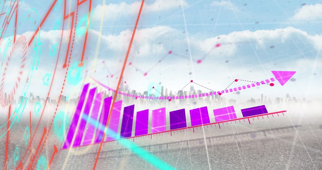 Digital Data Visualization Over Modern Cityscape