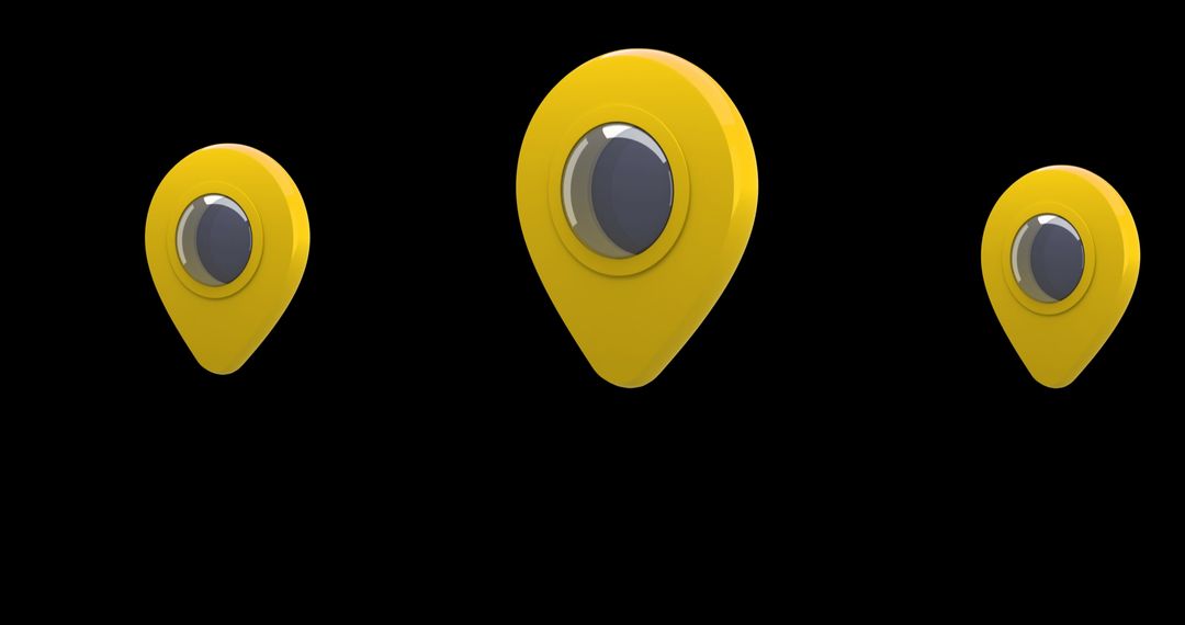 Dynamic Yellow Map Pins on Black Background