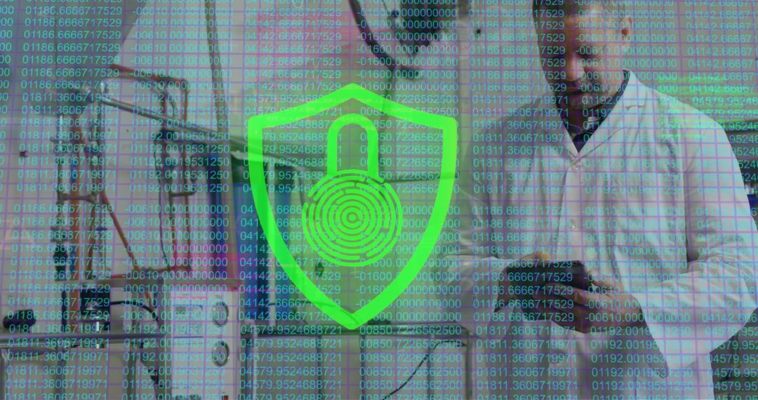 Scientist Engaged in Cybersecurity Data Analysis with Digital Interface