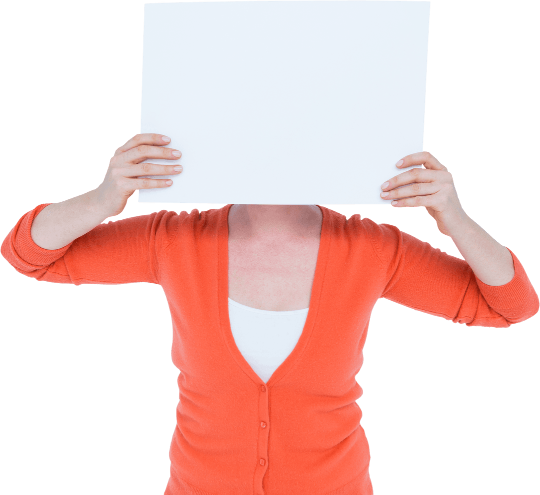 Person Holding Transparent Blank Sign in Front of Face