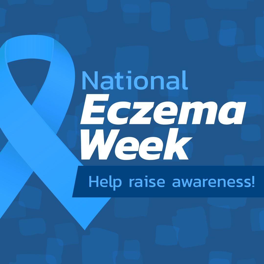 National Eczema Week Awareness Ribbon on Blue Background