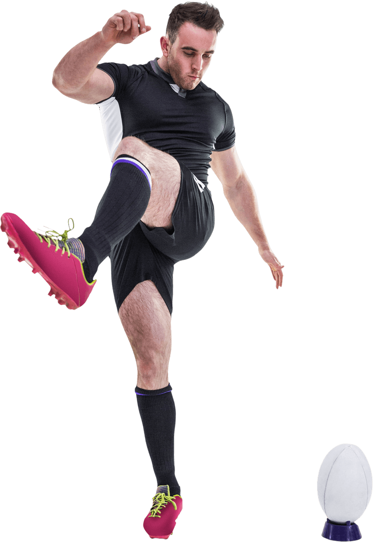 Transparent Rugby Player Kicking Ball in Action Pose