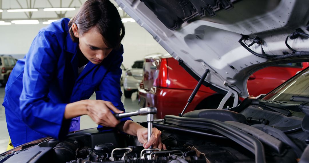 Female Mechanic Working on Car Engine in Auto Repair Shop - Free Images, Stock Photos and Pictures on Pikwizard.com