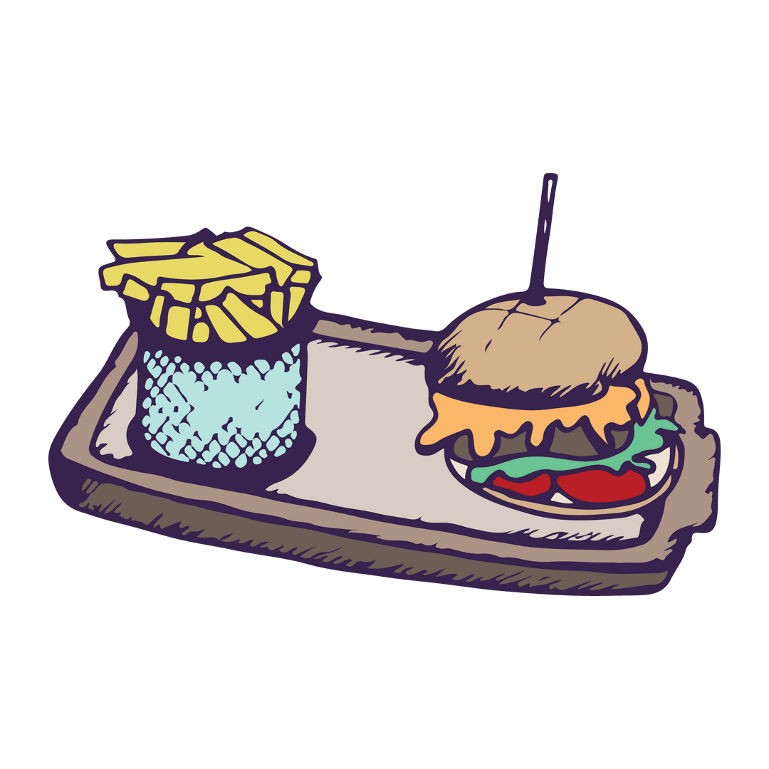 Transparent Tray with Burger and Fries Digital Illustration