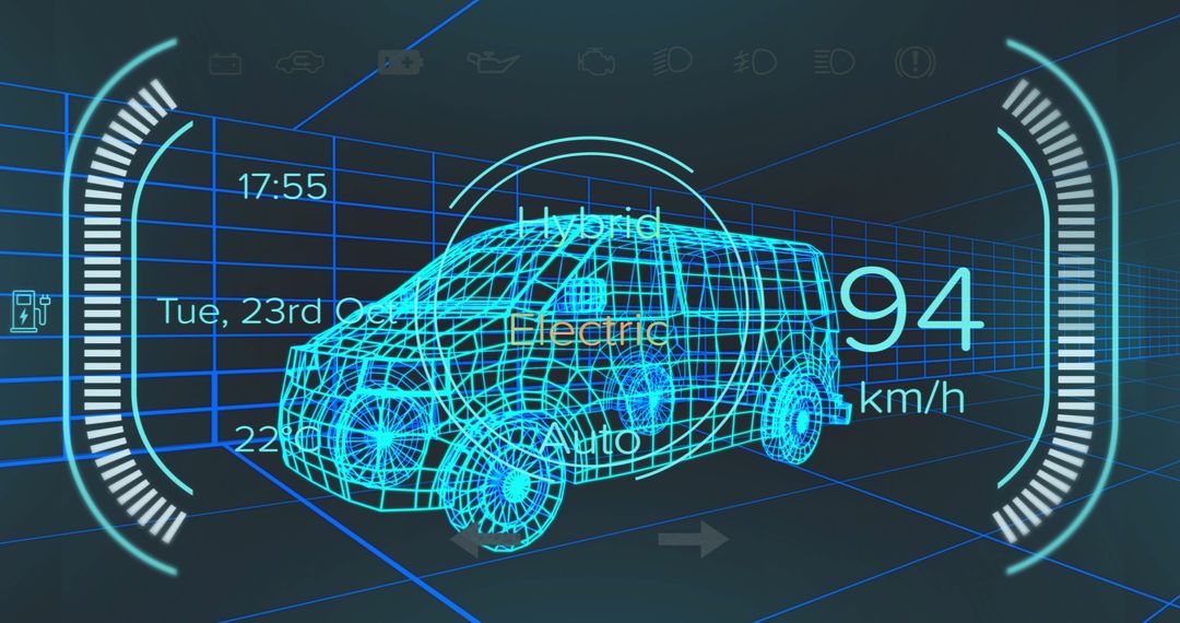 Futuristic 3D Wireframe Van in Virtual Simulation Interface
