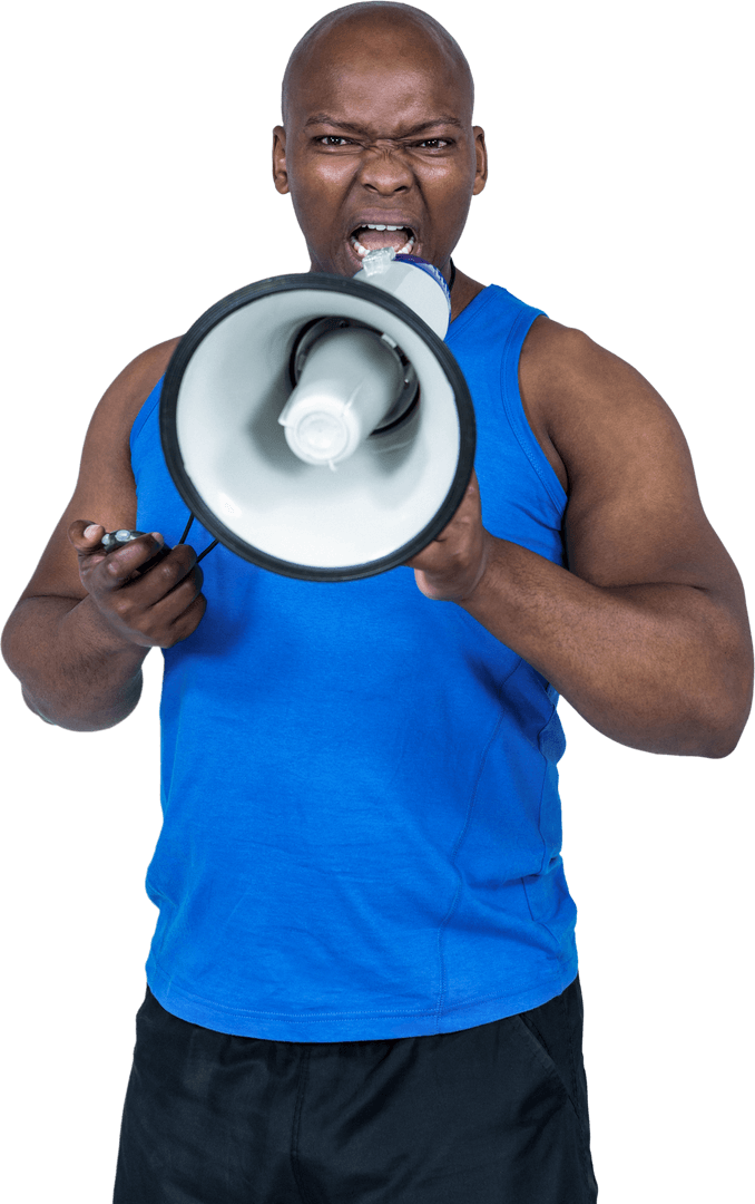 Determined Motivator Shouting Through Megaphone on Transparent Background