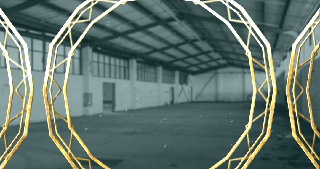 Surreal Golden Patterns and Tunnel in Empty Warehouse