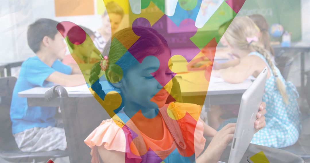 Children Engaged in Learning with Colorful Digital Interface