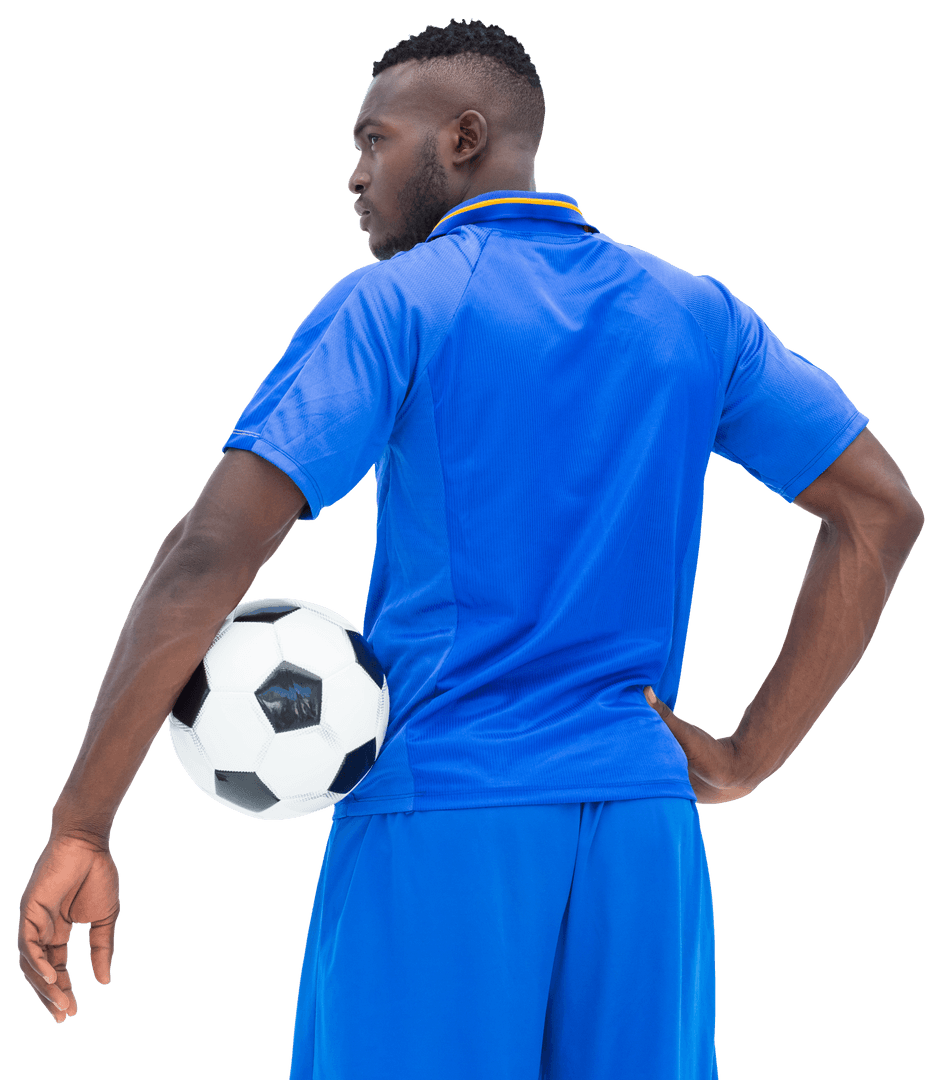Serious Soccer Player Holding Ball in Transparent Background Pose