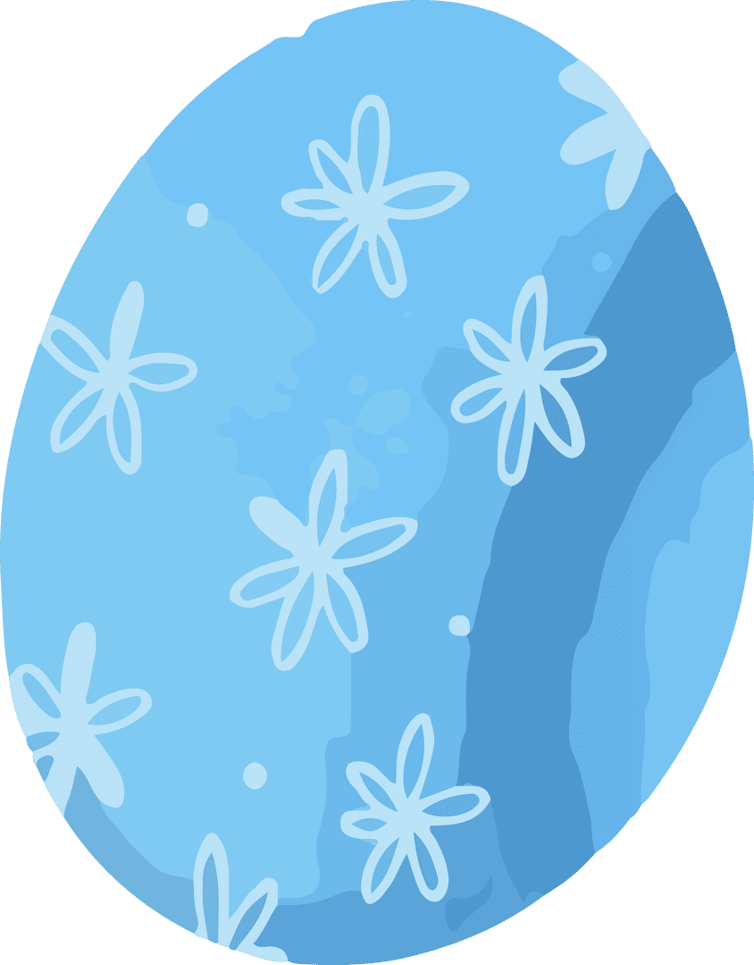Stylized Floral Blue Egg with Transparent Background Design