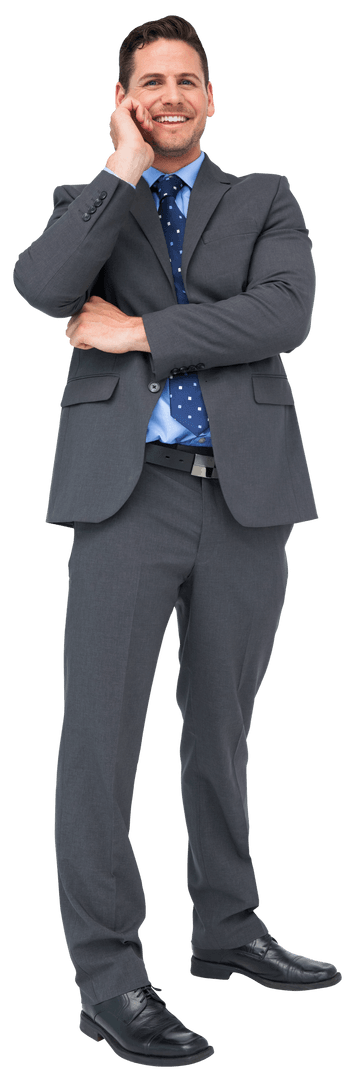 Happy Caucasian Businessman Standing on Transparent Background