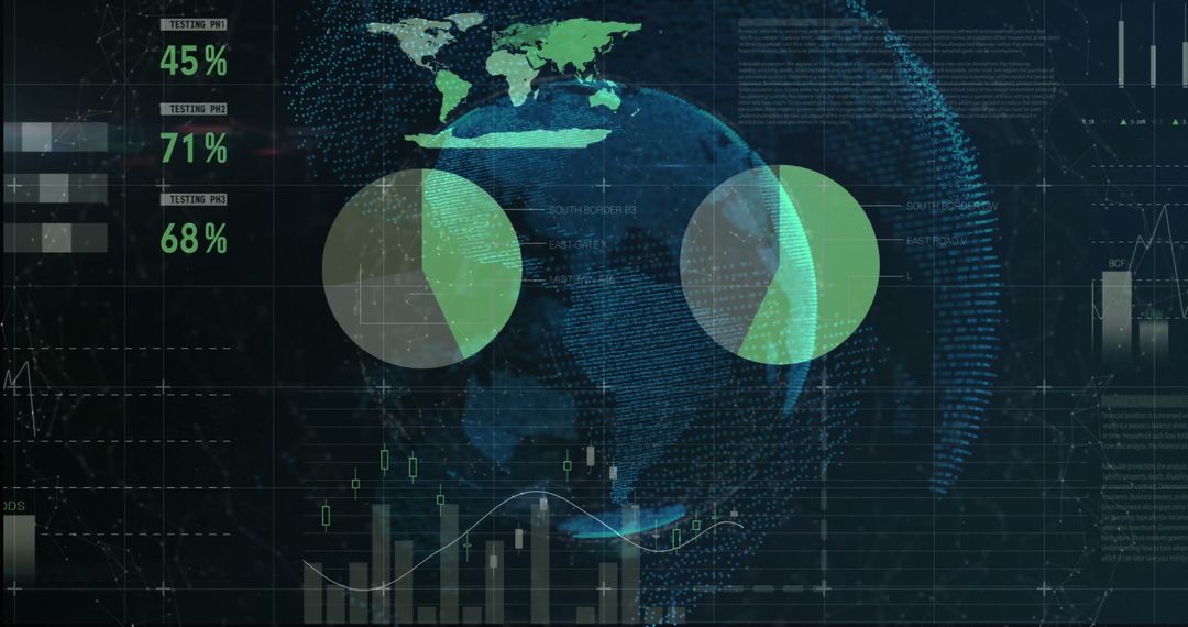 3D Globe Interface with Analytics Dashboard Visualizing Data