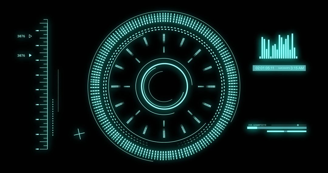 Futuristic Digital Interface with Data Scans and Graphs