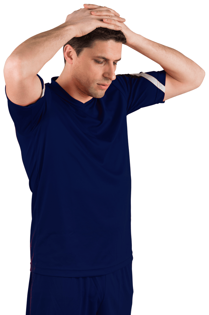 Transparent Enthusiastic Caucasian Man Holding Head Relaxed Pose