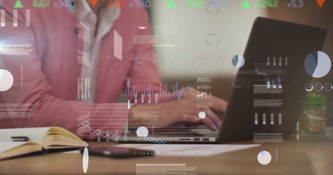 Digital Interface with Businessman Using Laptop in Office