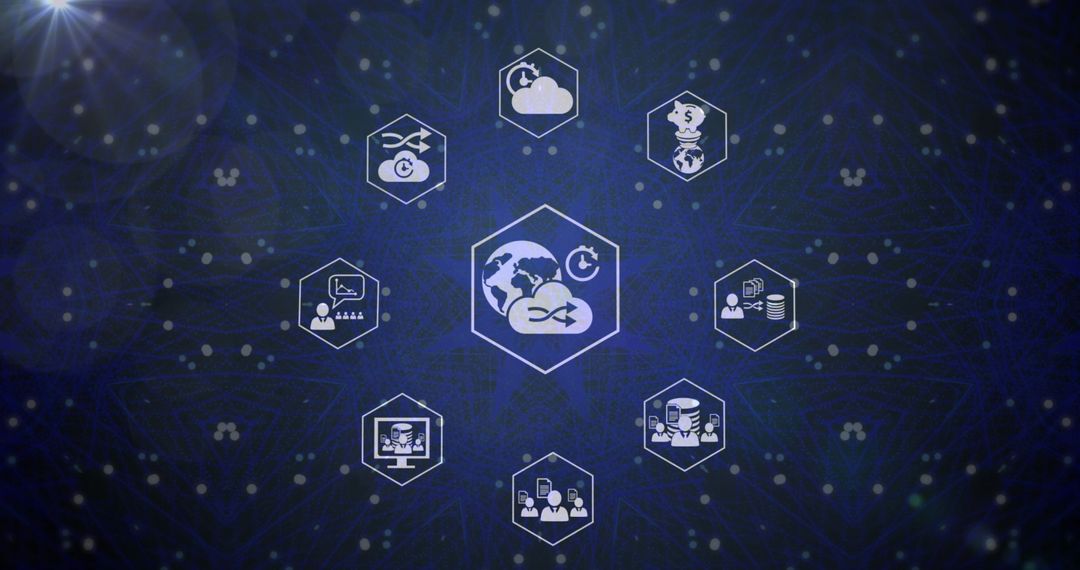 Digital Technology Icons in Abstract Mandala Pattern