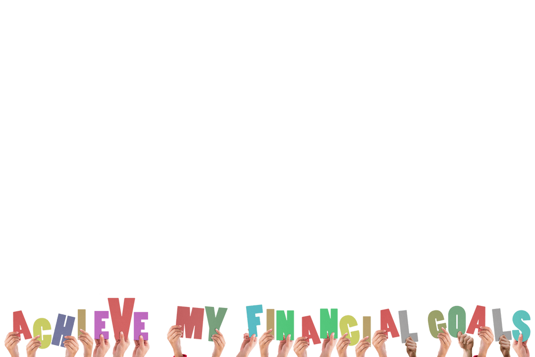 Transparent Hands Holding Colorful Financial Goals Words Successfully