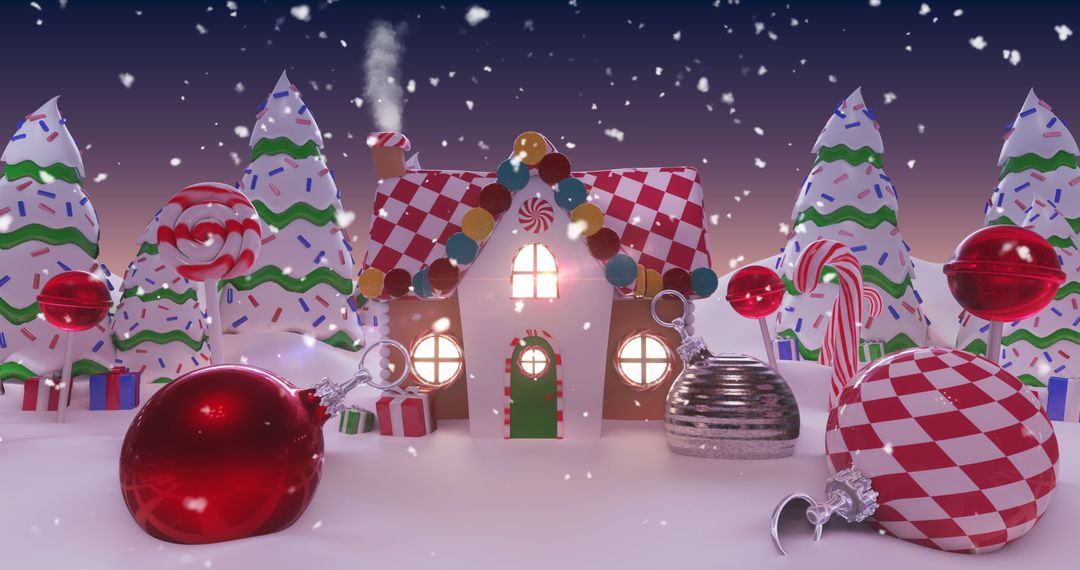 Whimsical christmas wonderland with decorated house