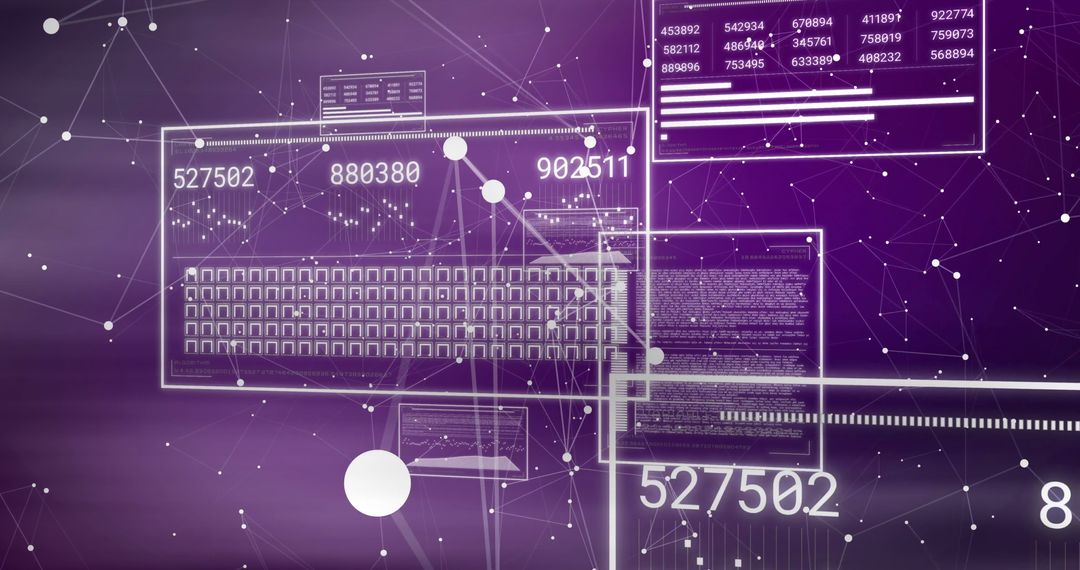 Futuristic Data Processing with Network Connections on Purple Background