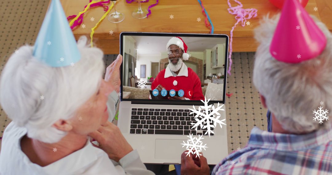 Senior Couple Video Calling Santa Claus During Christmas Celebration - Free Images, Stock Photos and Pictures on Pikwizard.com