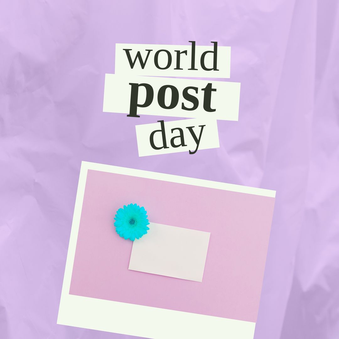 World Post Day Celebration Banner with Card and Flower
