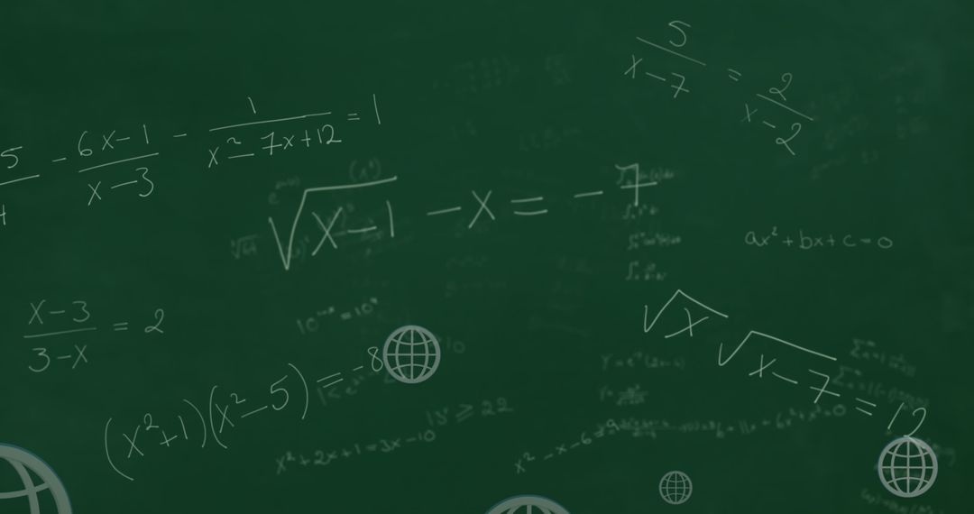 Mathematical Equations and Web Icons on Green Background
