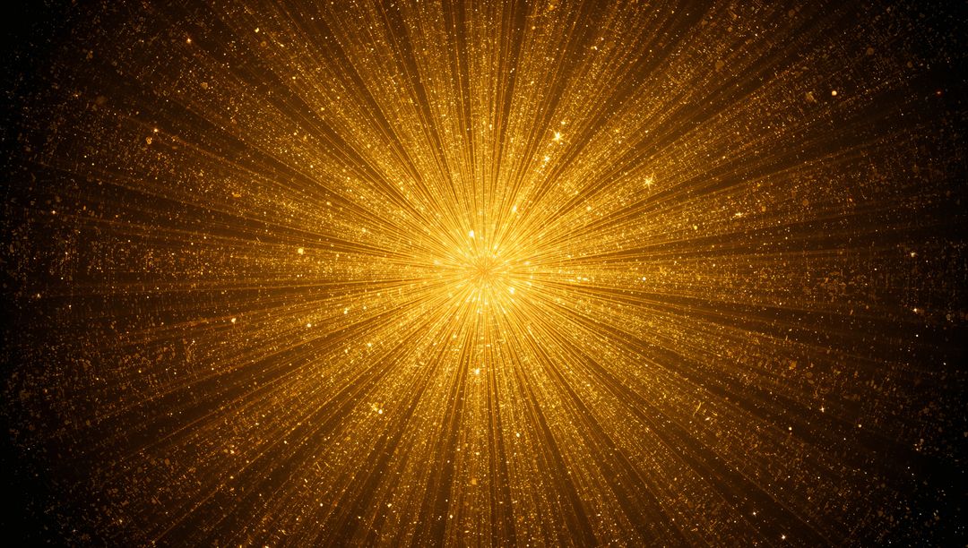 Golden Starburst Radiating Light Rays and Sparkling Particles for Festive Background