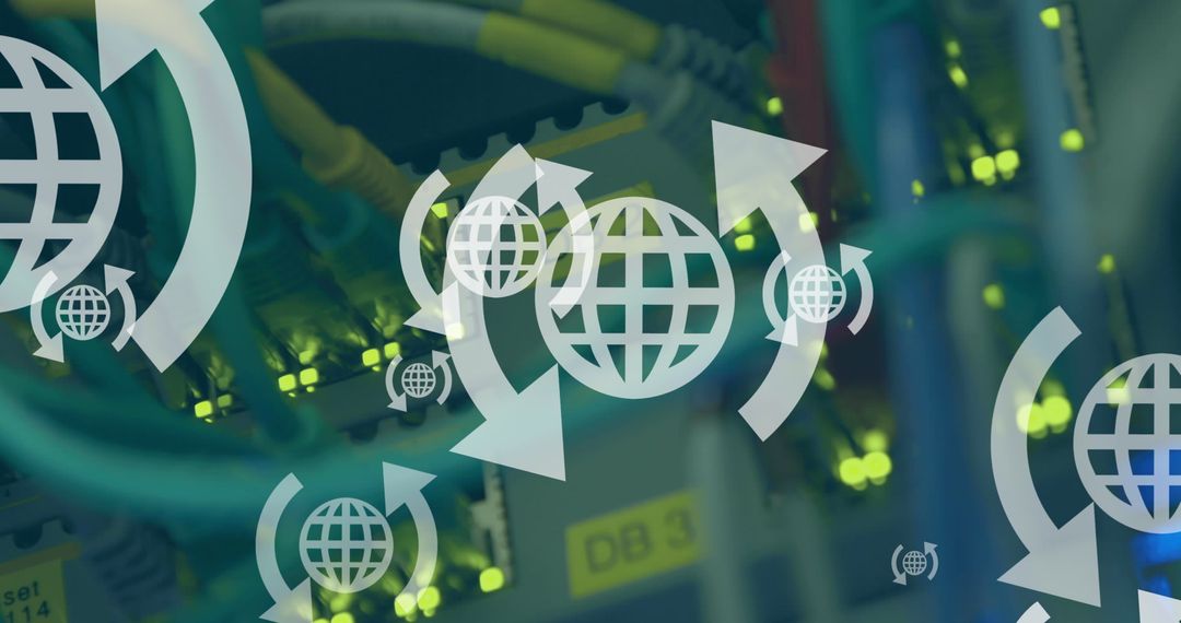 Digital Connectivity and Global Data Exchange Icons with Network Cables
