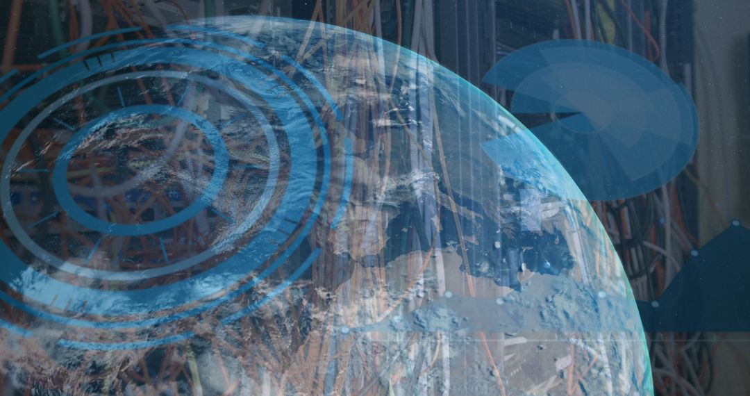 Illuminated Earth with Data Networks and Digital Tech Elements