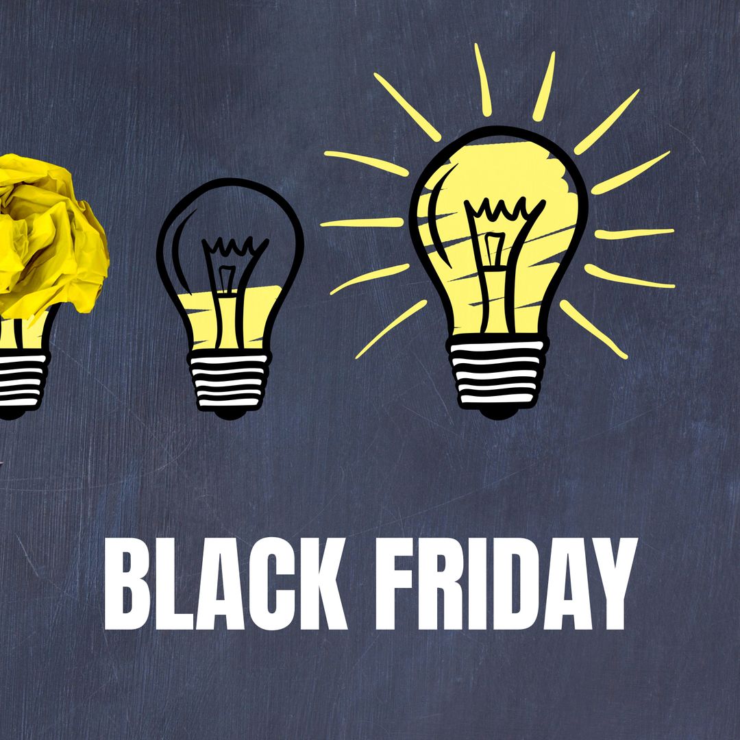 Black Friday Lightbulb Concept on Grey Background