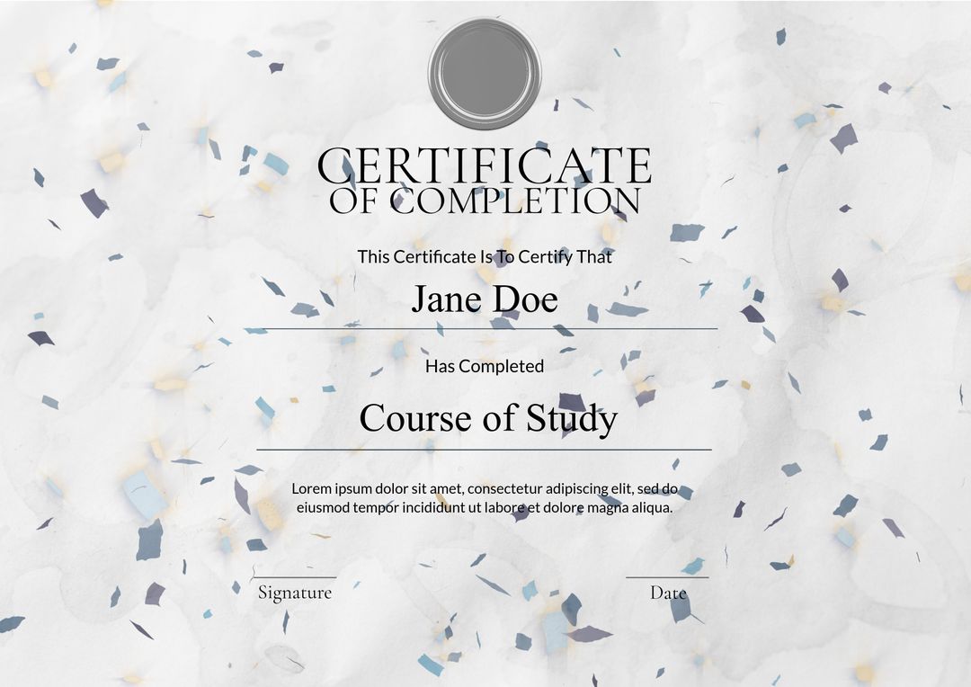 Certificate of Completion on White Marble Background with Confetti - Download Free Stock Templates Pikwizard.com