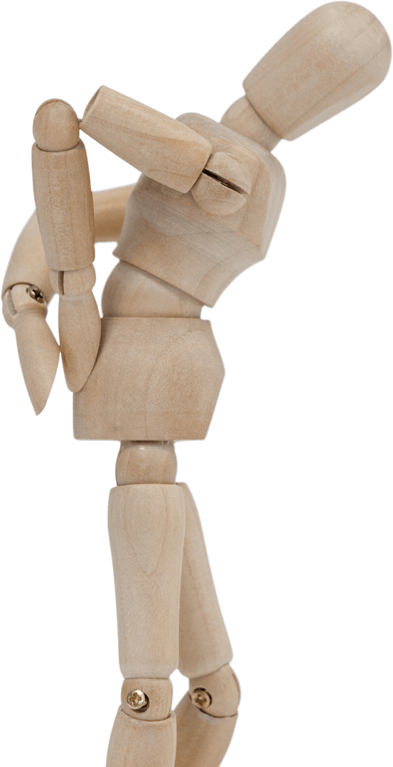 Wooden Mannequin in Transparent Stretch Pose on Background