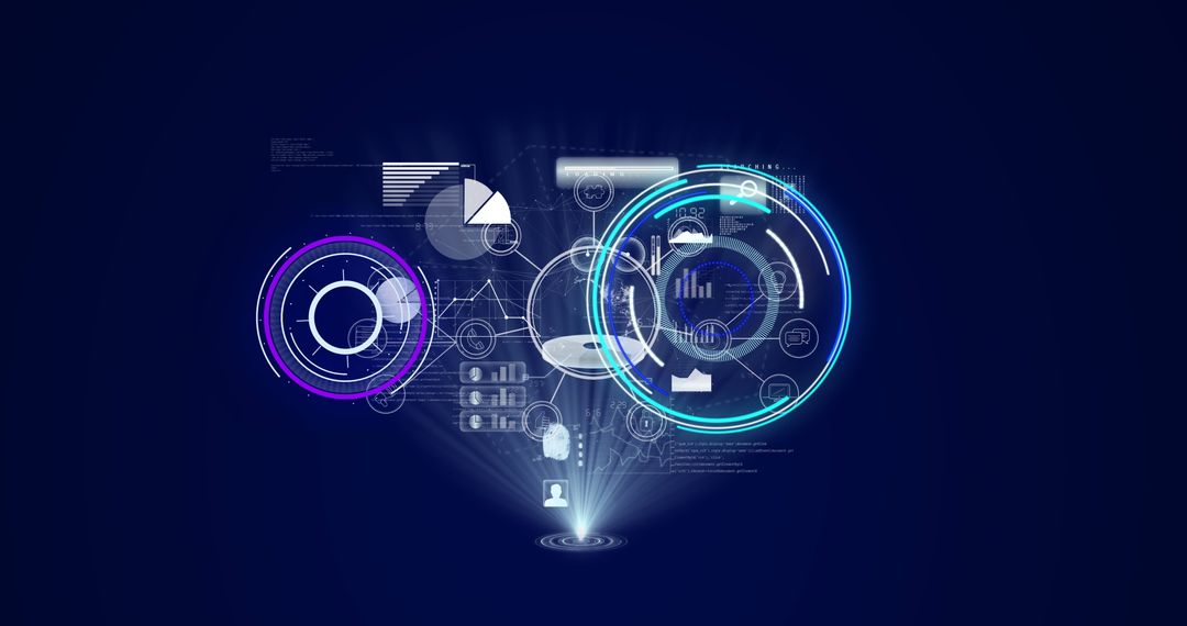 Futuristic Digital Interface with Holographic Data and Charts