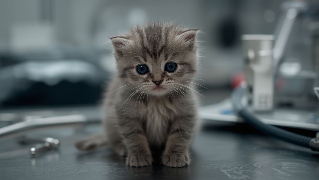 Adorable Fluffy Kitten in Veterinary Clinic Setting
