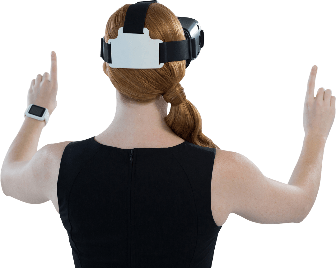 Transparent View Woman Using Virtual Reality Headset Back View