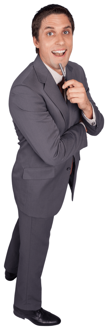 Transparent Background Happy Businessman Holding Pen