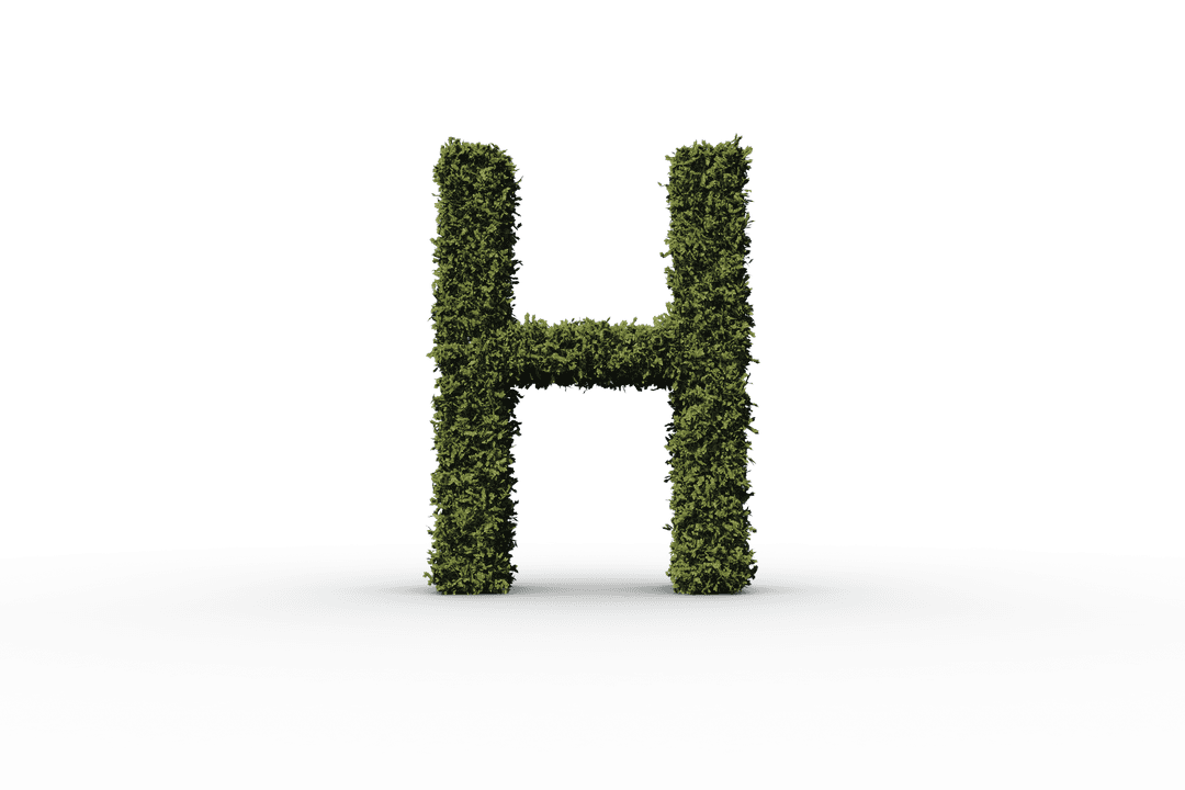 Green H Letter Made of Plants on Transparent Background