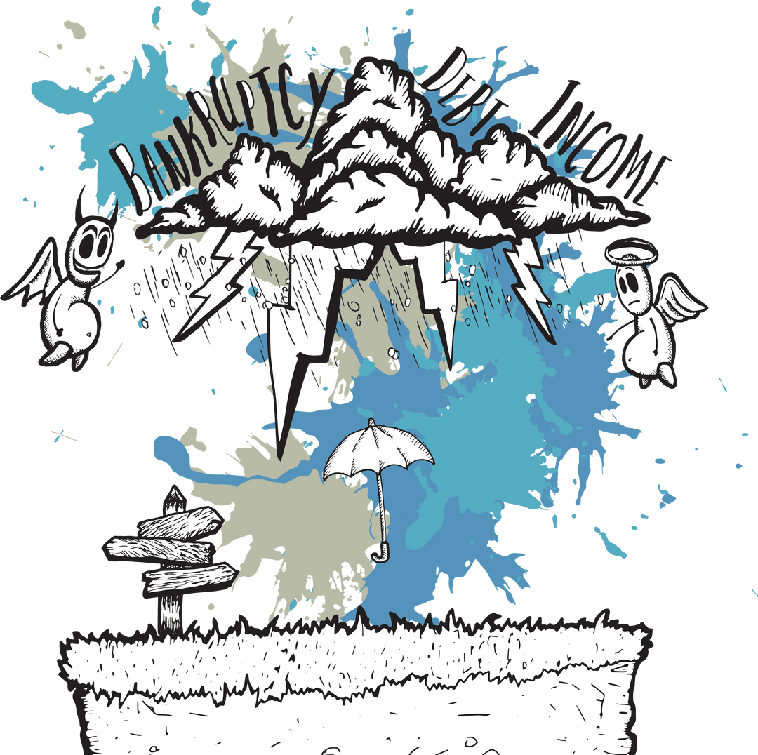 Illustrated Financial Storm with Angels and Devils on Transparent Background