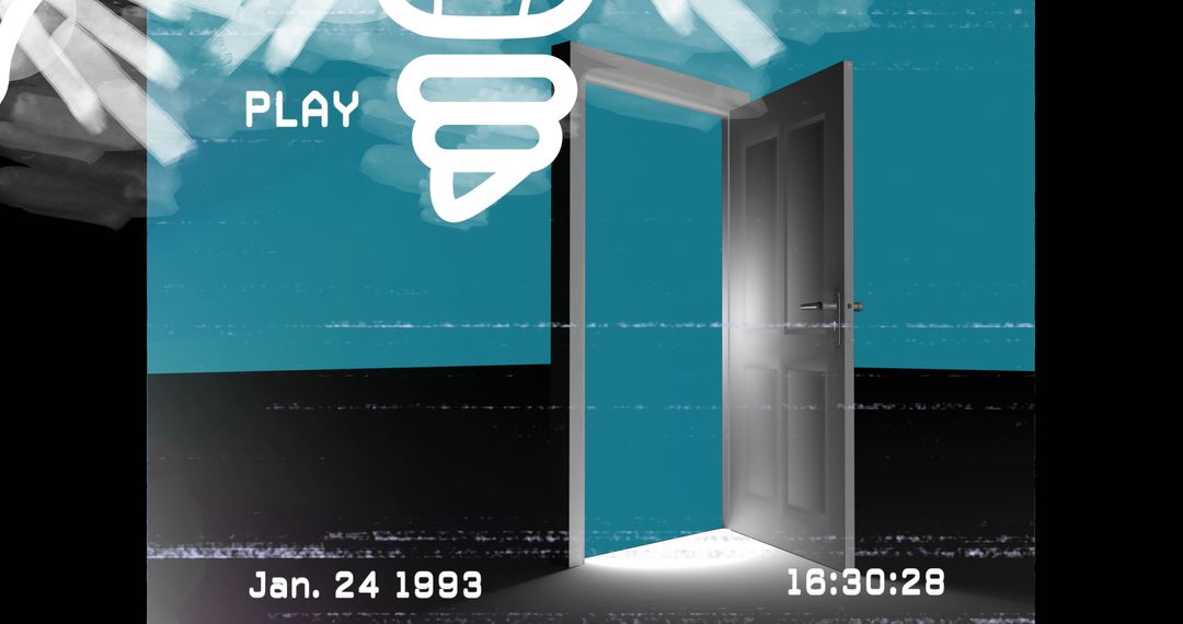 Open Door to Digital Realm with Technology Interface Motif