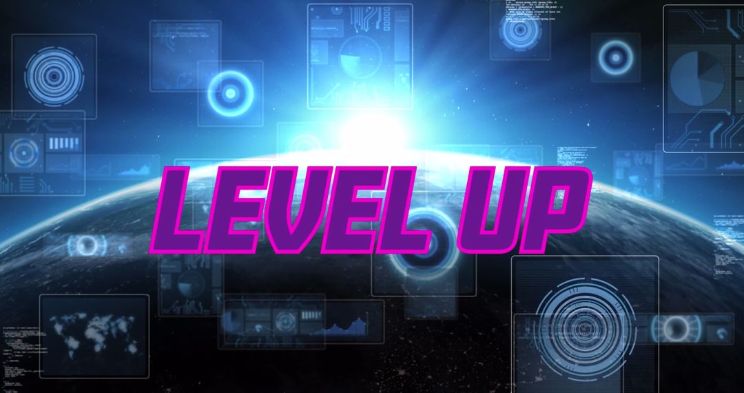 Level Up Text with Futuristic Data Interface and Globe