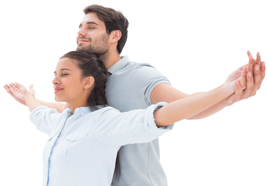 Happy Romantic Couple Embracing with Outstretched Arms Transparent