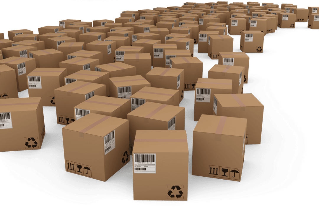 Pile of Isolated Cardboard Boxes on Transparent Background