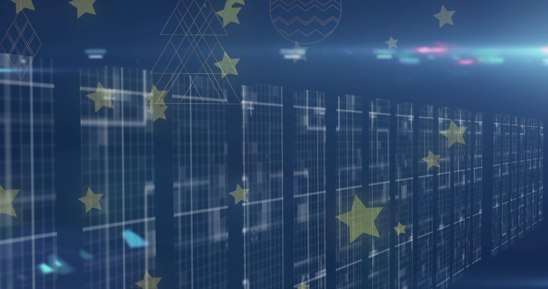 Digital Wall with Stars and Geometric Patterns