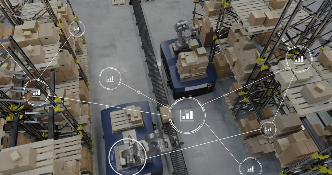 Illustration of Robotic Automation in Modern Warehouse