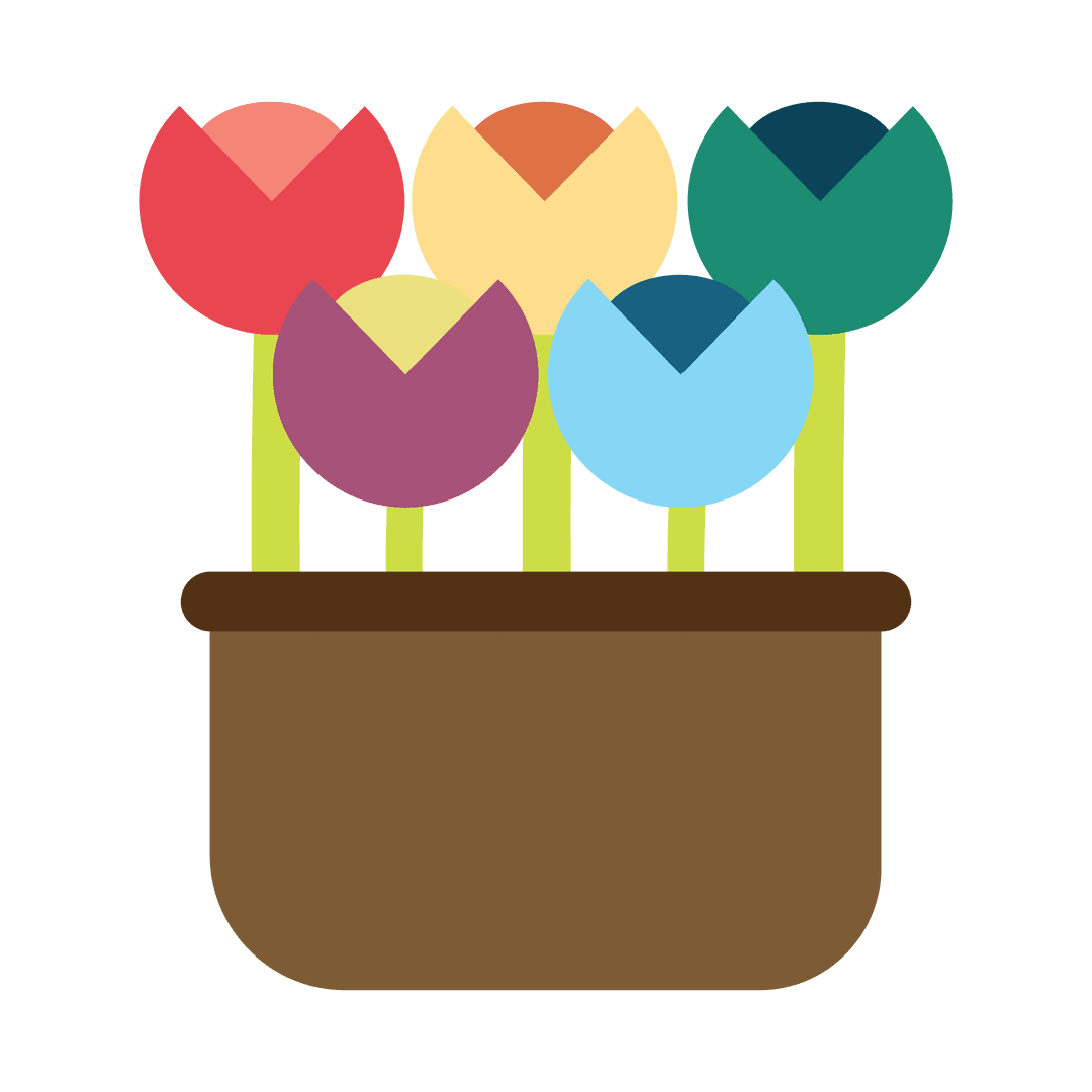 Colorful Abstract Tulips in Brown Pot with Transparent Background