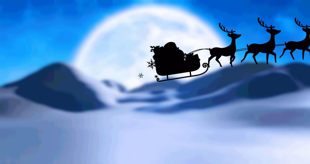 Santa Claus Sleigh Flying Across Moonlit Sky at Christmas