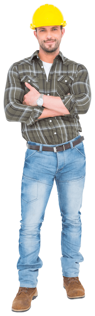 Smiling Handyman in Natural Pose on Transparent Background