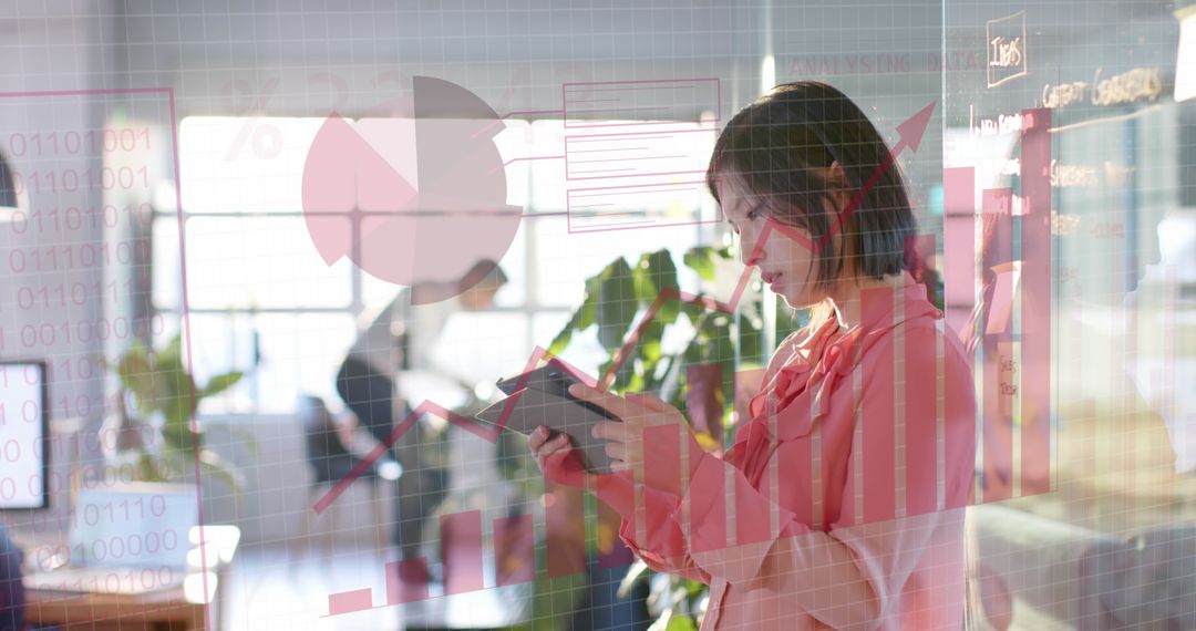 Business Woman Using Digital Tablet in Futuristic Office