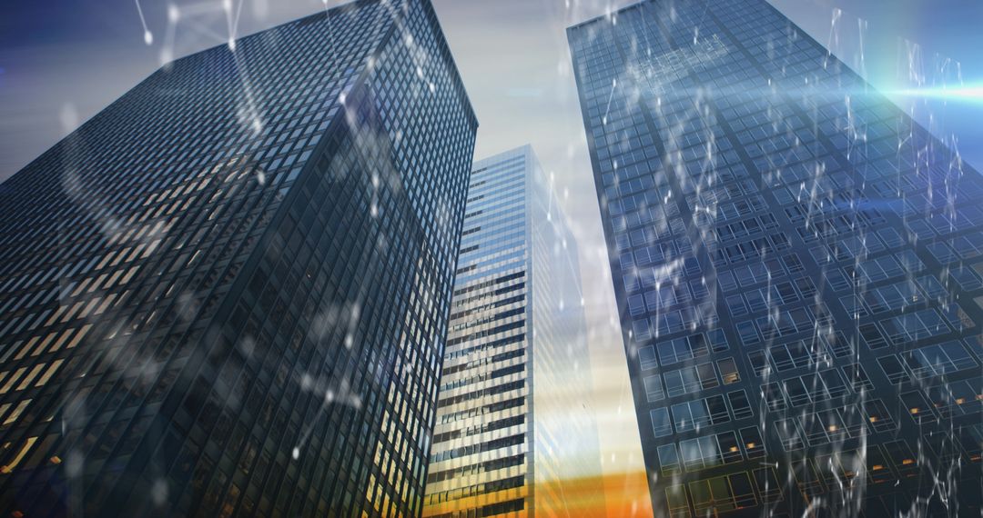 Abstract Digital Overlay on Modern Cityscape