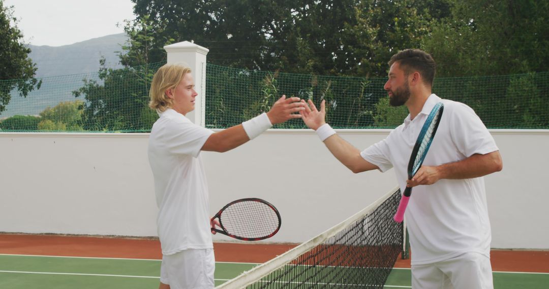 Two Tennis Players Shaking Hands Across Net on Court - Free Images, Stock Photos and Pictures on Pikwizard.com